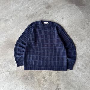 Vintage 90s Munsingwear Navy Blue Grid Knit Acrylic Sweater